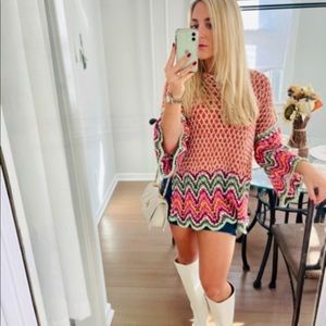 Free People Crochet Long Sleeve Shirt